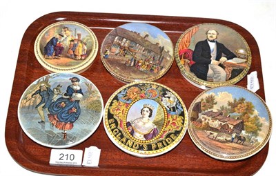 Lot 210 - A group of six Pratt ware pot lids, The Late Prince Consort, England's Pride, Volunteers, Ice...