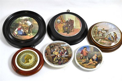 Lot 217 - A group of six Pratt ware pot lids; Peabody, P Wouvermann Fink, etc.