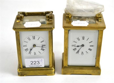 Lot 223 - Two brass cased carriage timepieces