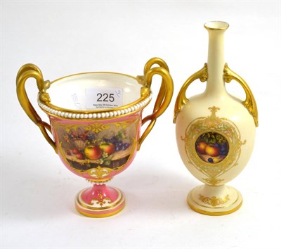 Lot 225 - A Royal Worcester blush ivory fruit painted vase by W Bee together with a Royal Worcester fruit...