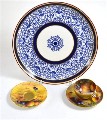 Lot 233 - A Royal Worcester Lily pattern dish, two fruit painted Worcester saucers and one small cup