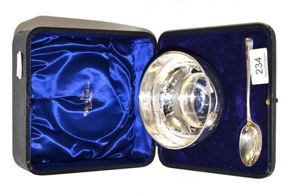 Lot 234 - A cased Walker & Hall silver Christening bowl and spoon