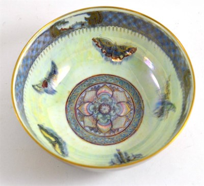 Lot 239 - A Wedgwood butterfly lustre bowl, gilt Portland mark, painted Z4830, 20cm diameter (hairline to...