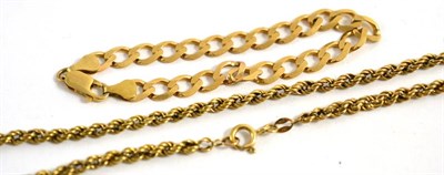 Lot 317 - Bracelet stamped 9ct and a 9ct gold rope chain necklace (2)