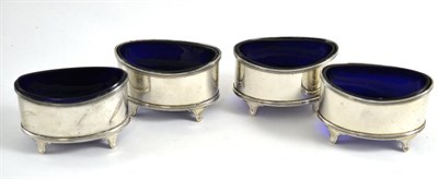 Lot 326 - A set of four silver table salts, Chester, 1927 by C.P. & Co, of navette form