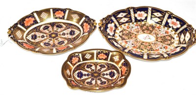 Lot 345 - Three Royal Crown Derby Imari pattern dishes