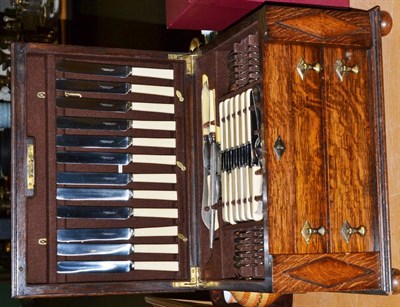 Lot 351 - An oak cased silver part canteen of cutlery