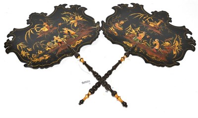 Lot 355 - A pair of Japanned hand screens