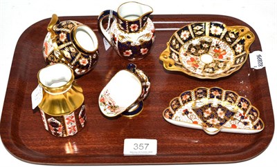 Lot 357 - Six Royal Crown Derby including a small pedestal dish, pin tray, two coal scuttle form sugars,...