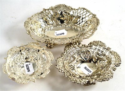 Lot 372 - Three silver pierced bonbon dishes