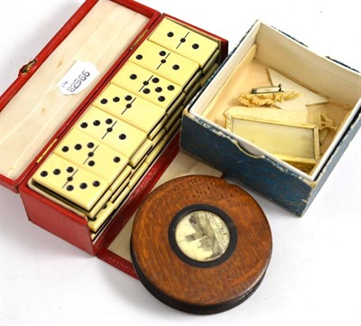 Lot 382 - Oak circular box inset with a circular ivory plaque tiled ";Lancaster Church Endowed 1094...