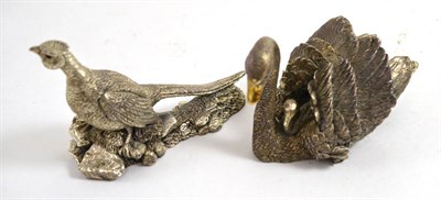 Lot 383 - A silver filled model of a swan and signet and a silver filled pheasant