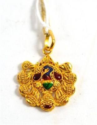 Lot 409 - 22ct gold and enamel pendant on 9ct gold chain