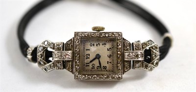 Lot 426 - A lady's diamond set wristwatch, case inscribed inside Platinum