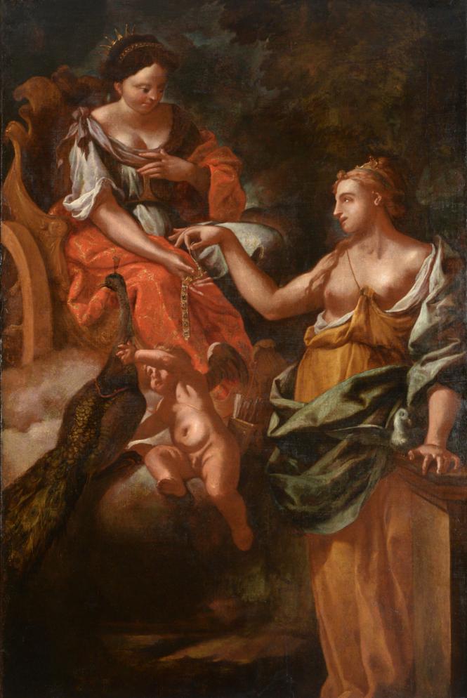 Lot 521 - Follower of Francesco Trevisani (1656-1746) Italian  Juno receiving the girdle from Venus Oil...