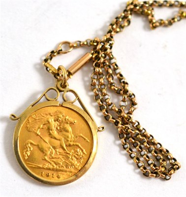 Lot 461 - A George V 1914 half sovereign loose mount on chain