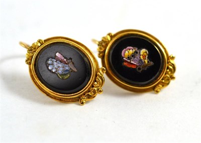 Lot 467 - A pair of micro-mosaic earrings depicting a butterfly