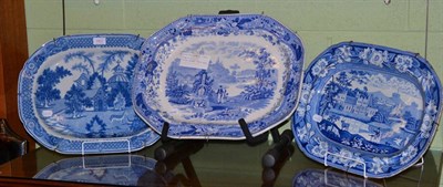 Lot 483 - A group of three 19th century blue and white meat plates; Bird Fountain pattern, Audley End,...