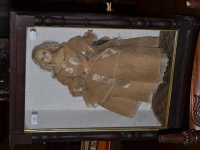 Lot 488 - 19th century wax shoulder and head automaton doll in case, with mechanically operating opening...