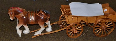 Lot 490 - Scratch built wooden model of hay wagon with ceramic horse