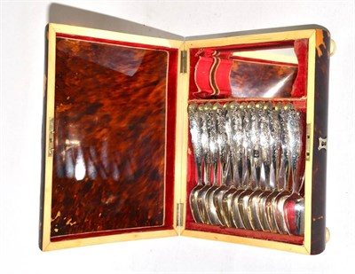 Lot 499 - Set of twelve Dutch white metal spoons in tortoiseshell and ivory casket