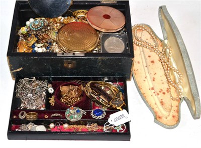 Lot 502 - A collection of costume jewellery including beaded necklaces, a pair of silver cufflinks, charm...