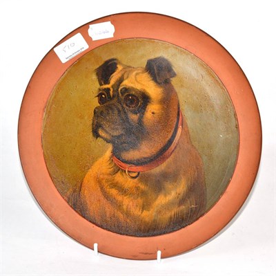 Lot 510 - Brown ceramic pug plate, Watcombe Torquay Pottery