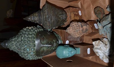 Lot 1070 - Four various bronze busts and an Egyptian Pharoah head (5)