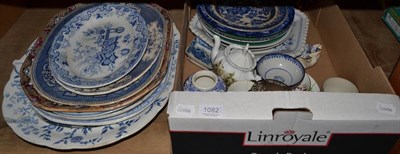 Lot 1082 - A group of 19th century and later ceramics including blue and white meat plates etc together with a