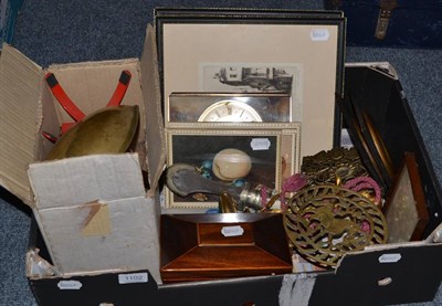 Lot 1102 - Various items including scales, tea caddy, trivet etc (qty)