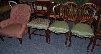 Lot 1112 - A group of 19th century chairs comprising, pair of oak plank seated, pair of mahogany carved...