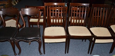 Lot 1113 - Four retro Danish chairs and a pair of Victorian mahogany shell back dining chairs