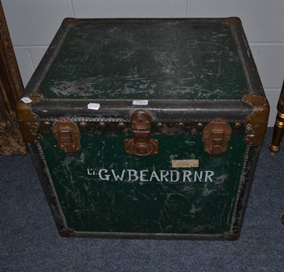 Lot 1121 - A small brass bound trunk including a quantity of Christmas decorations