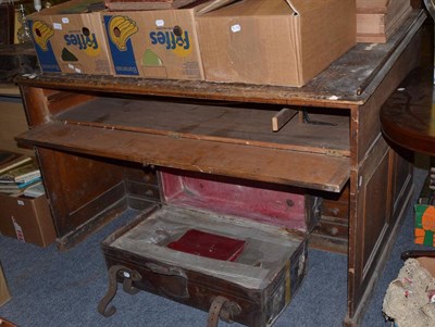 Lot 1148 - A pine estate desk together with a table desk and five various leather cases