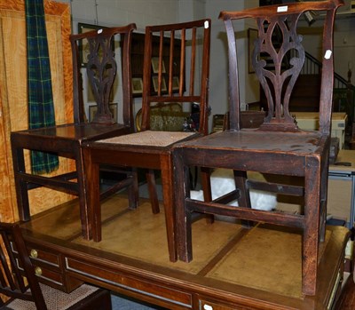 Lot 1150 - Pair of George III Chippendale style dining chairs and pair of Edwardian mahogany inlaid...