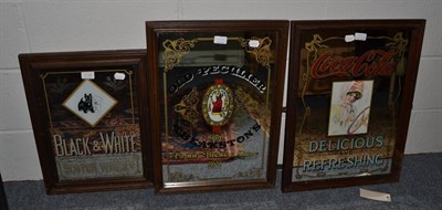 Lot 1155 - Three pub advertising mirrors ";Coca-Cola";, ";Black and White"; and ";Old Peculiar"