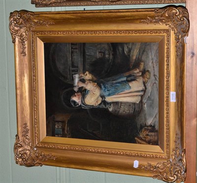 Lot 1195 - 19th century school, a Monk drinking, oil on canvas in a gilt frame