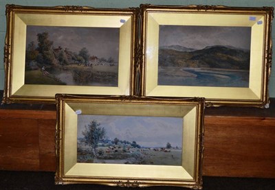 Lot 1205 - J Macpherson (19th century school) Cattle watering in a landscape, watercolour in a gilt frame...