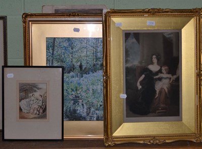 Lot 1206 - Five various framed articles including watercolours together with an unframed print