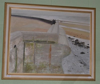 Lot 1209 - Derek Wilkinson (20th Century) Two figures on a promenade, oil on board