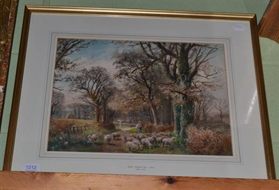 Lot 1212 - Henry Charles Fox, driven sheep on a lane, signed watercolour