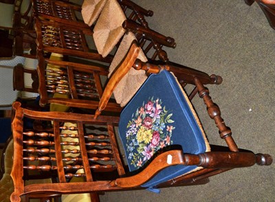 Lot 1327 - Four rush seat chairs, one with arms