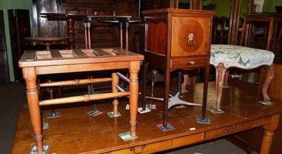 Lot 1347 - A Victorian dressing stool, mahogany bed side cupboard, walnut luggage rack and three...