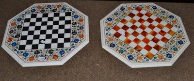 Lot 1349 - Two Indian foliate inlaid marble tops for games tables, each of octagonal form