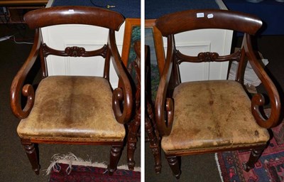 Lot 1388 - Pair of early Victorian mahogany framed carvers with leather stuffover seats and a cross point...