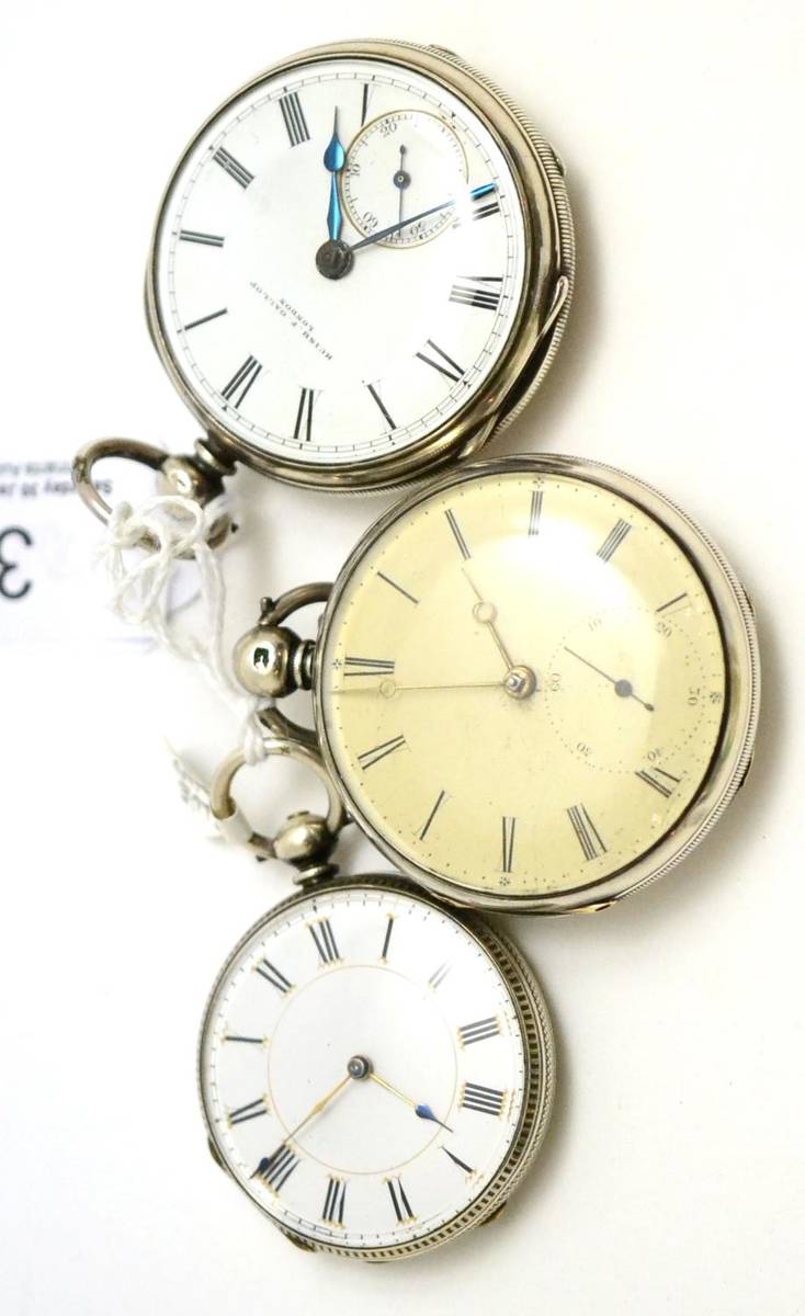 Lot 3 - Two silver pocket watches and a lady's fob watch with case stamped 'Fine Silver'