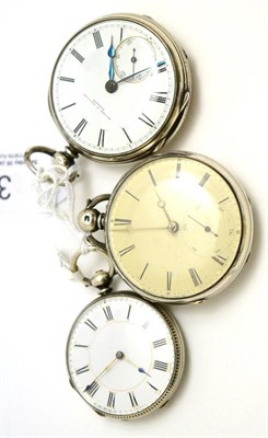 Lot 3 - Two silver pocket watches and a lady's fob watch with case stamped 'Fine Silver'