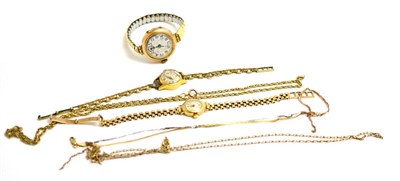 Lot 23 - Two lady's 9ct gold wristwatches, lady's wristwatch with case stamped '18k750', a linked chain with