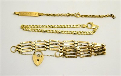 Lot 43 - Two bracelets with clasps stamped '750' and a 9ct gold bracelet