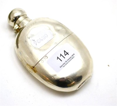 Lot 114 - An oval hip flask with pull off base/cup and bayonet action cap (dented)